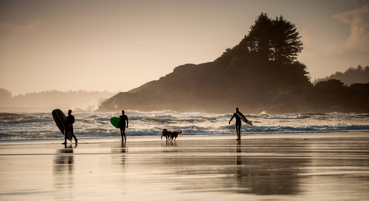 Kanada British Columbia Vancouver Island Tofino Cox Bay Surfer